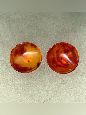 Vintage Bakelite Catalin Button Clip Honey Amber Earrings Art Deco Minimalist